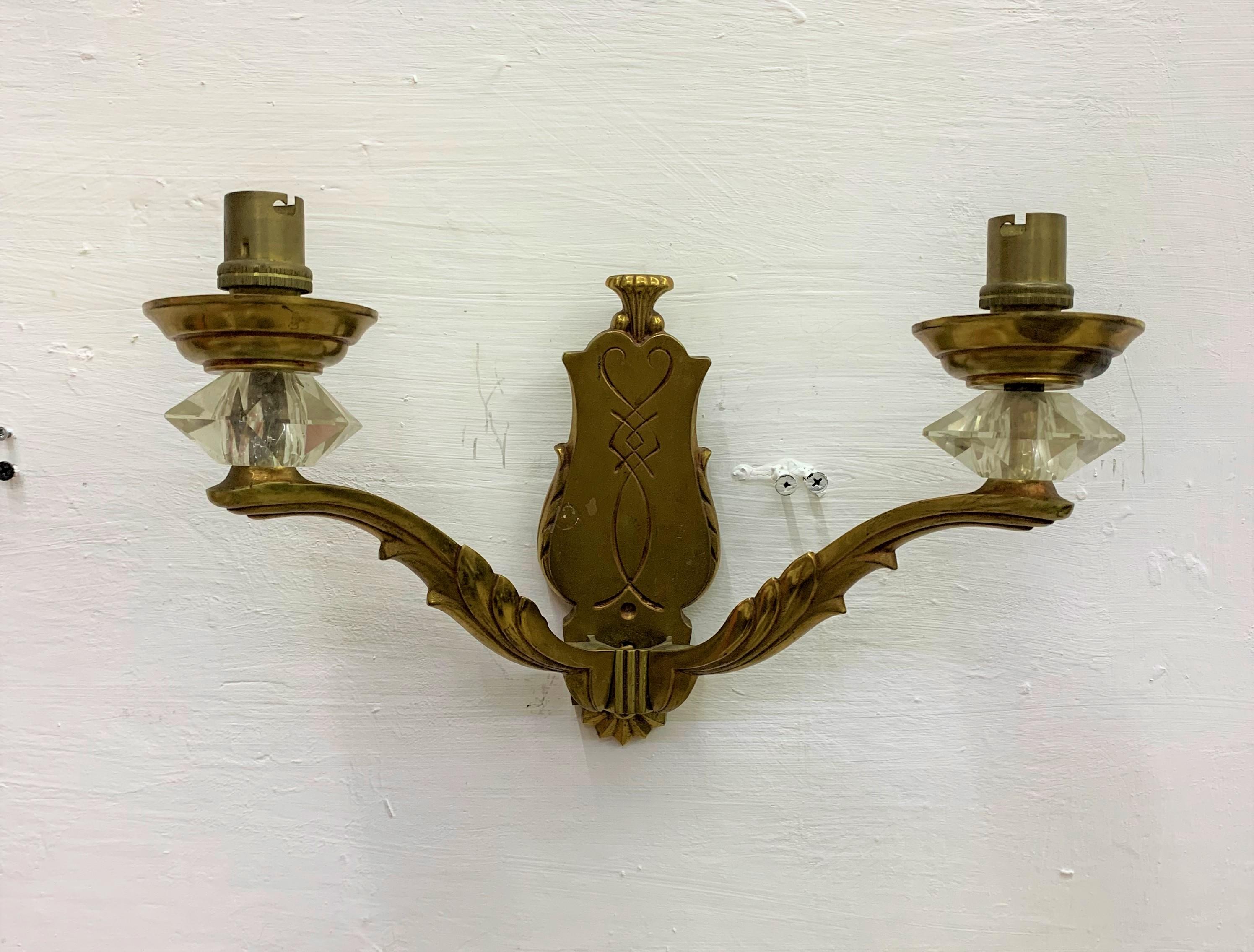 20th Century Pair of Art Deco Bronze Sconces Attributed to Georges Leleu France, circa 1920 For Sale