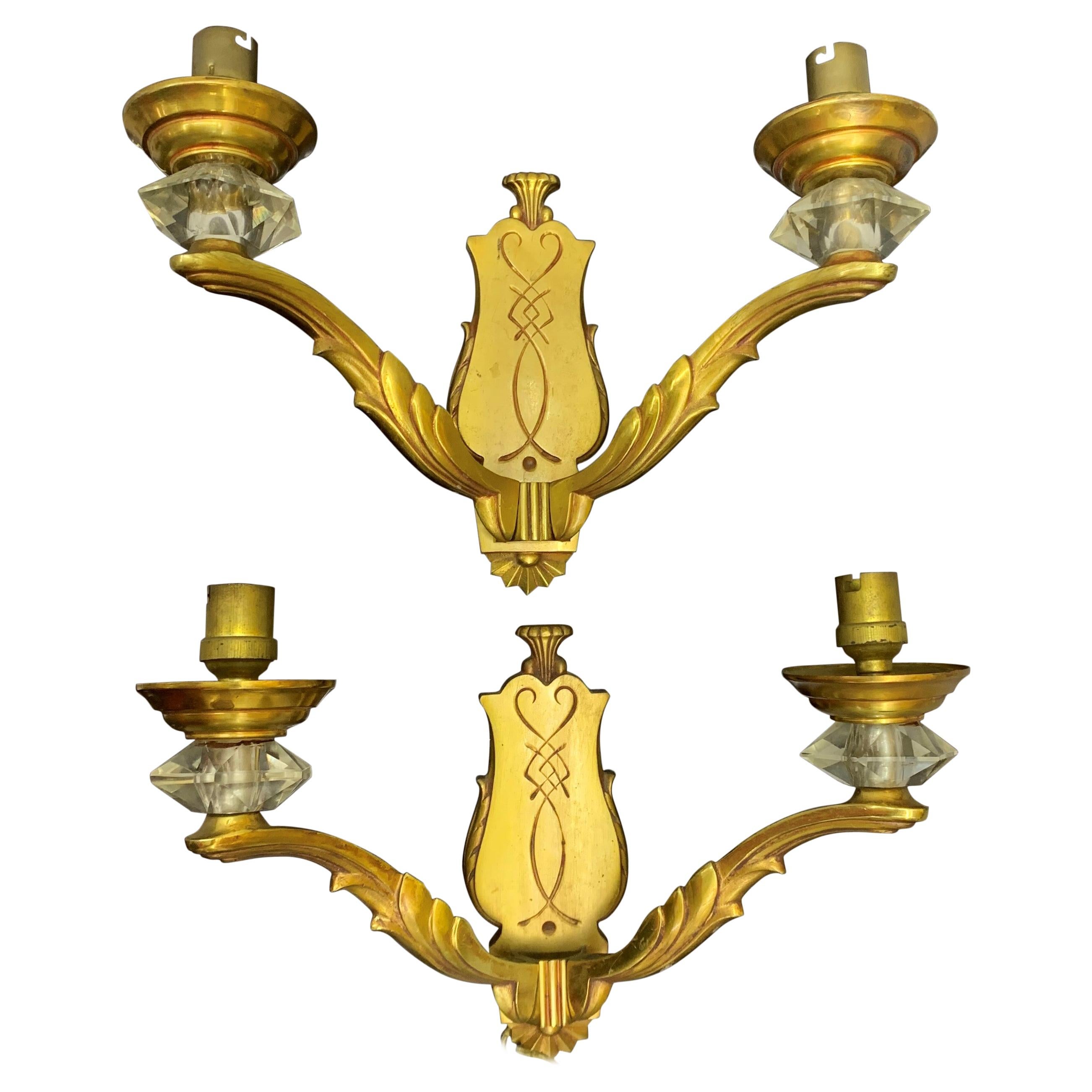 Pair of Art Deco Bronze Sconces Attributed to Georges Leleu France, circa 1920 For Sale