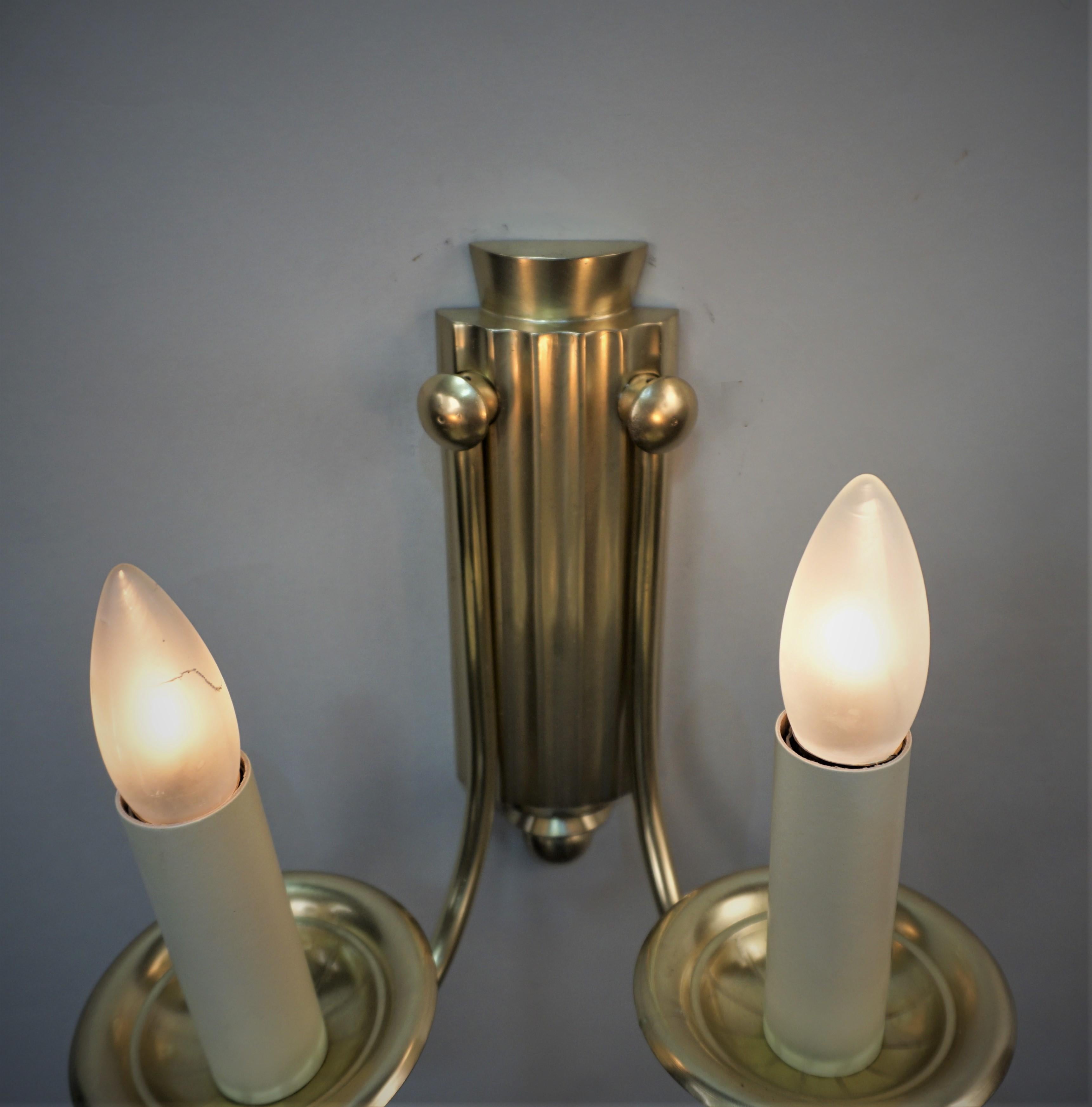 Pair of Art Deco Bronze wall Sconces by Petitot 1
