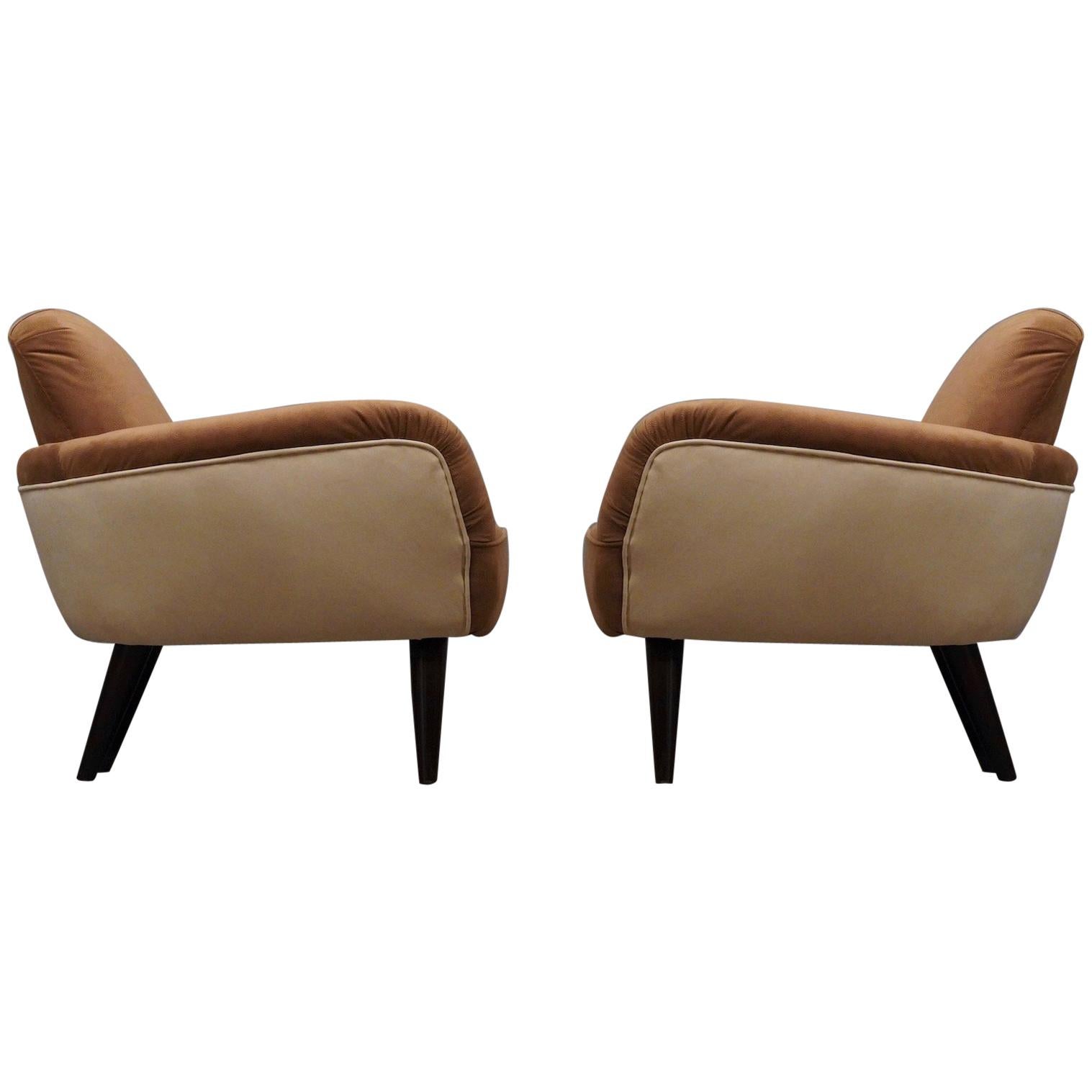 Pair of Art Deco Brown and Withe Italian Armchairs, 1940