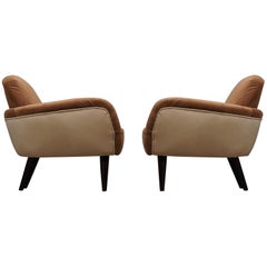 Vintage Pair of Art Deco Brown and Withe Italian Armchairs, 1940