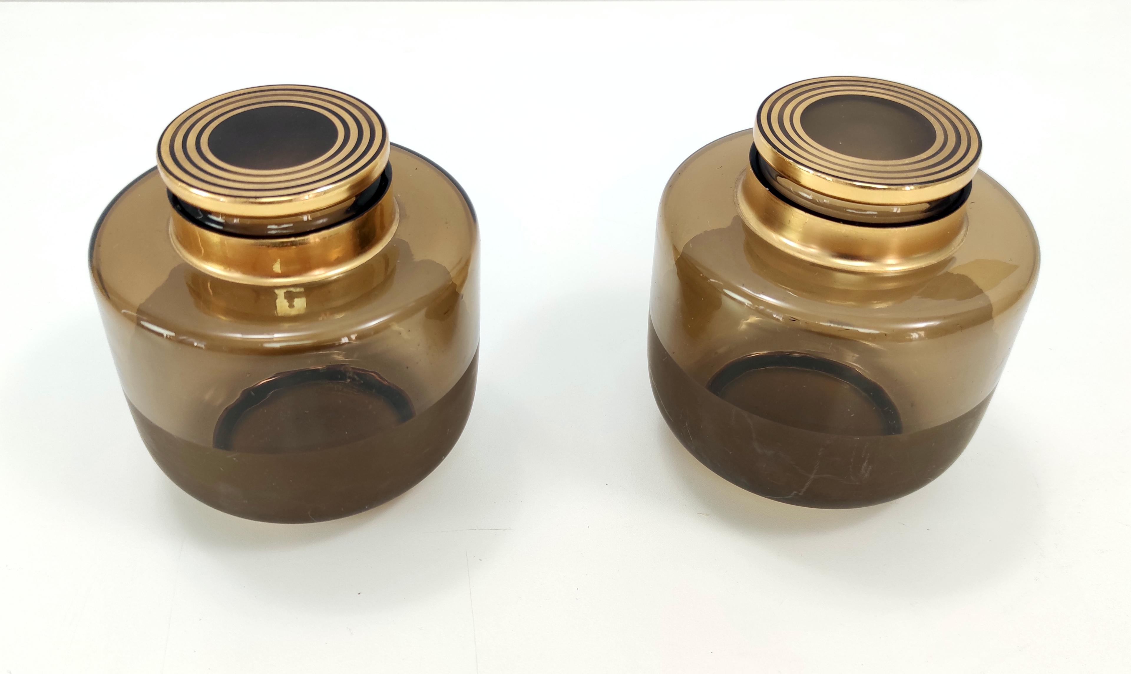 Italian Pair of Art Deco Brown Blown Glass Vases in the Style of Borsani, Italy For Sale