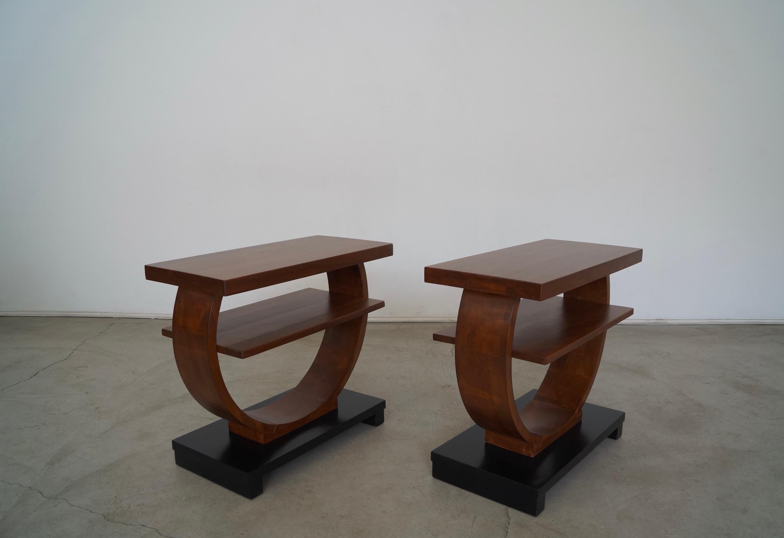 Painted Pair of Art Deco Brown Saltman Side Tables