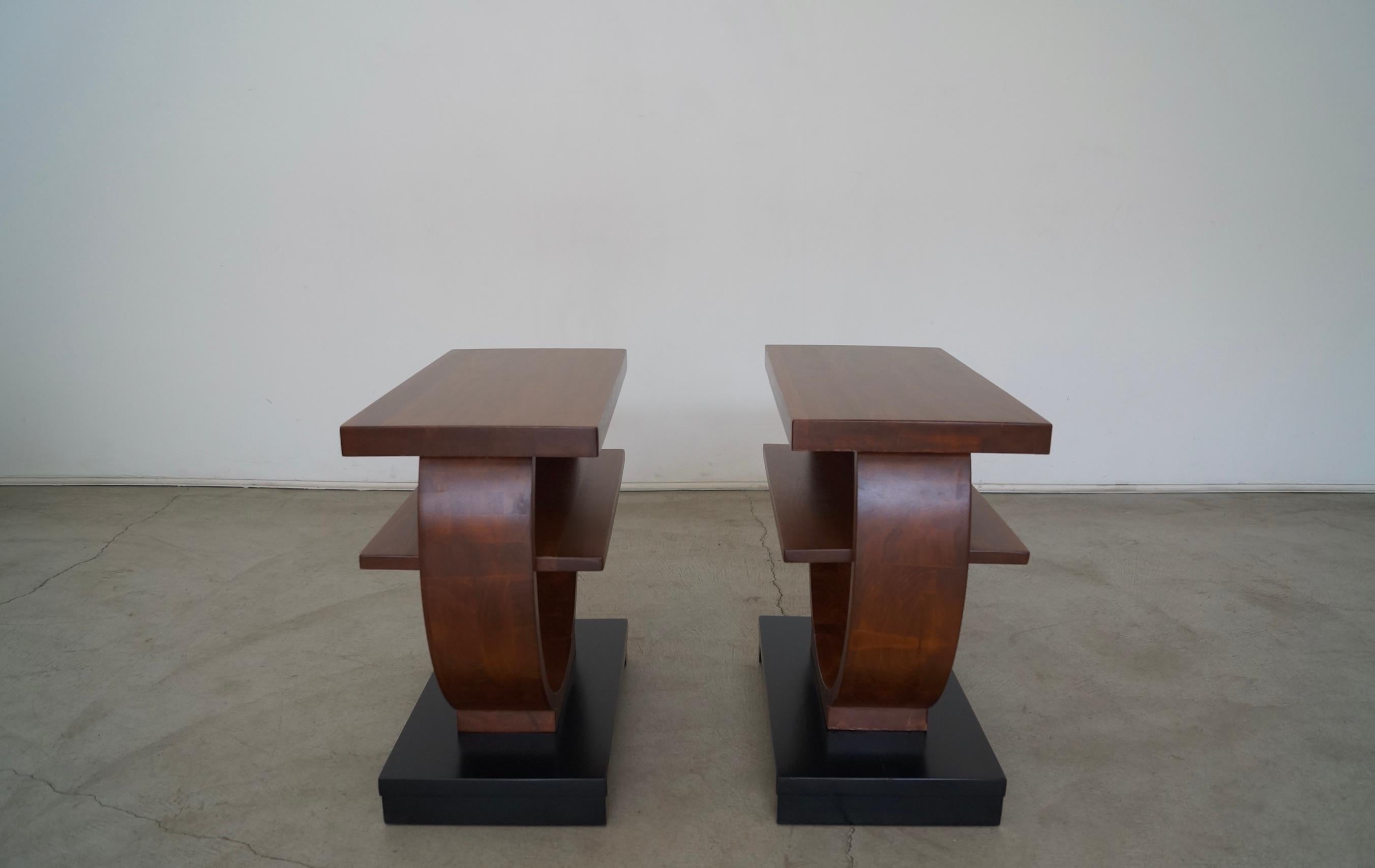 Wood Pair of Art Deco Brown Saltman Side Tables