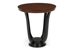 Pair of Art Deco Burl Circular End / Side Tables w/ Mahogany Veneered Bases