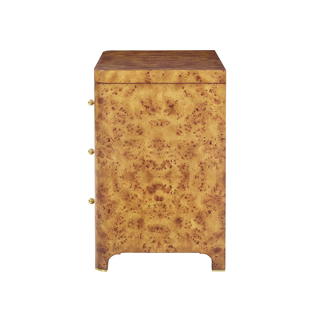 Contemporary Pair of Art Deco Burl Nightstands For Sale