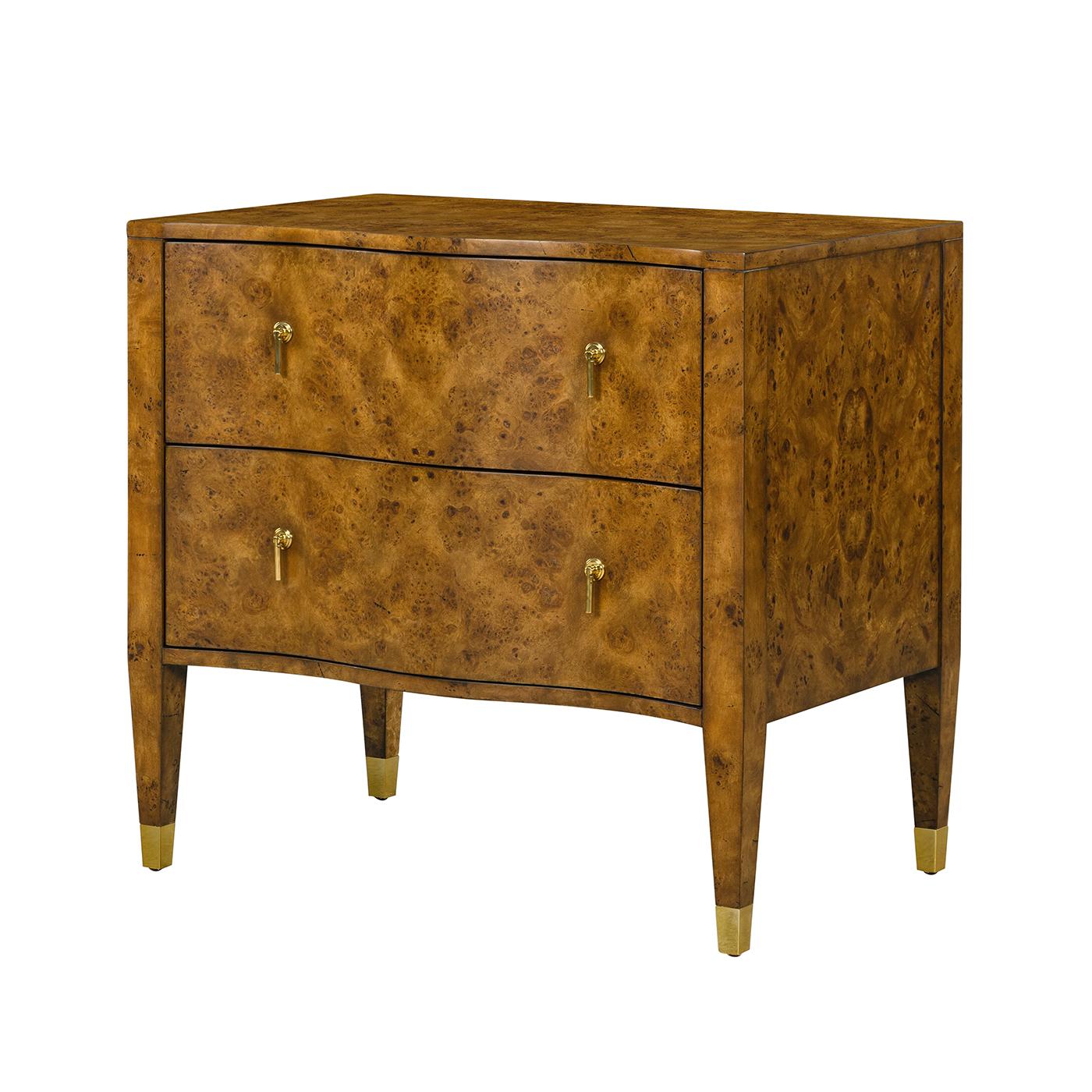 XXIe siècle et contemporain Paire de tables de nuit Art Déco en loupe - Façade serpentine en vente