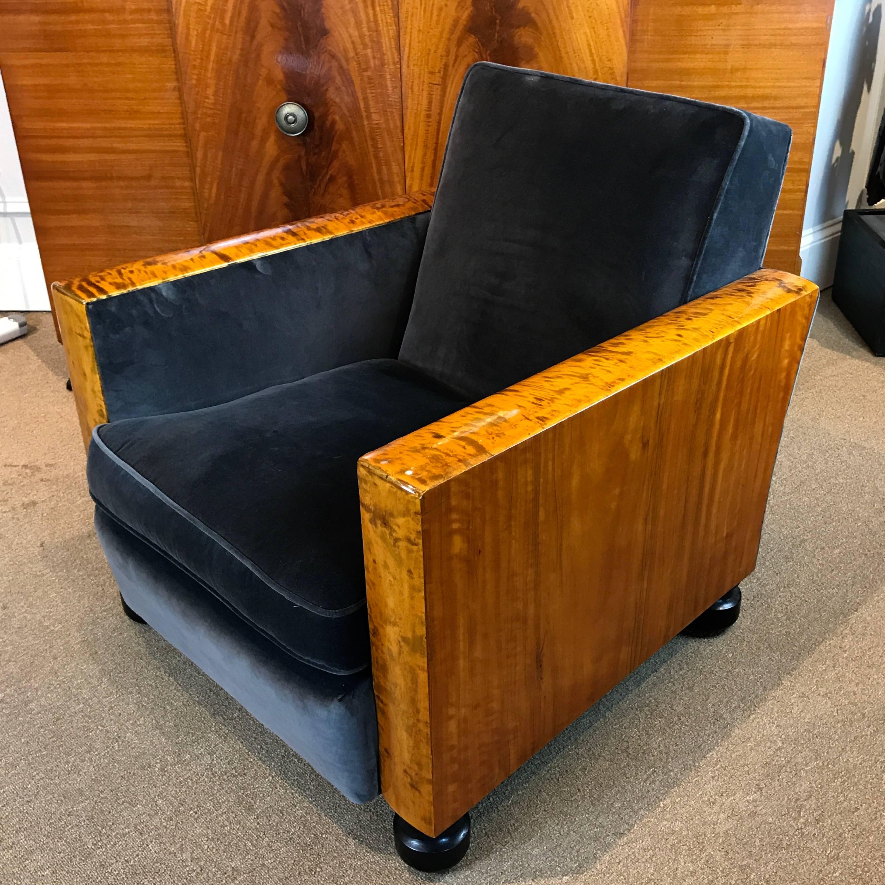 Pair of Art Deco Burl Wood Lounge Chairs 4