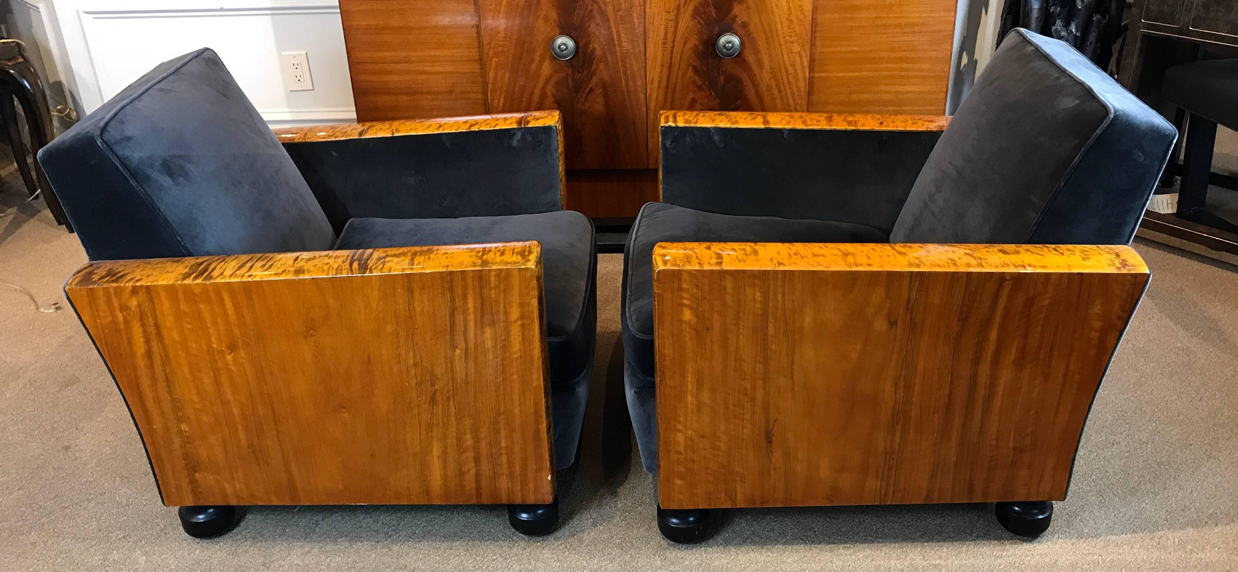 Pair of Art Deco Burl Wood Lounge Chairs 7
