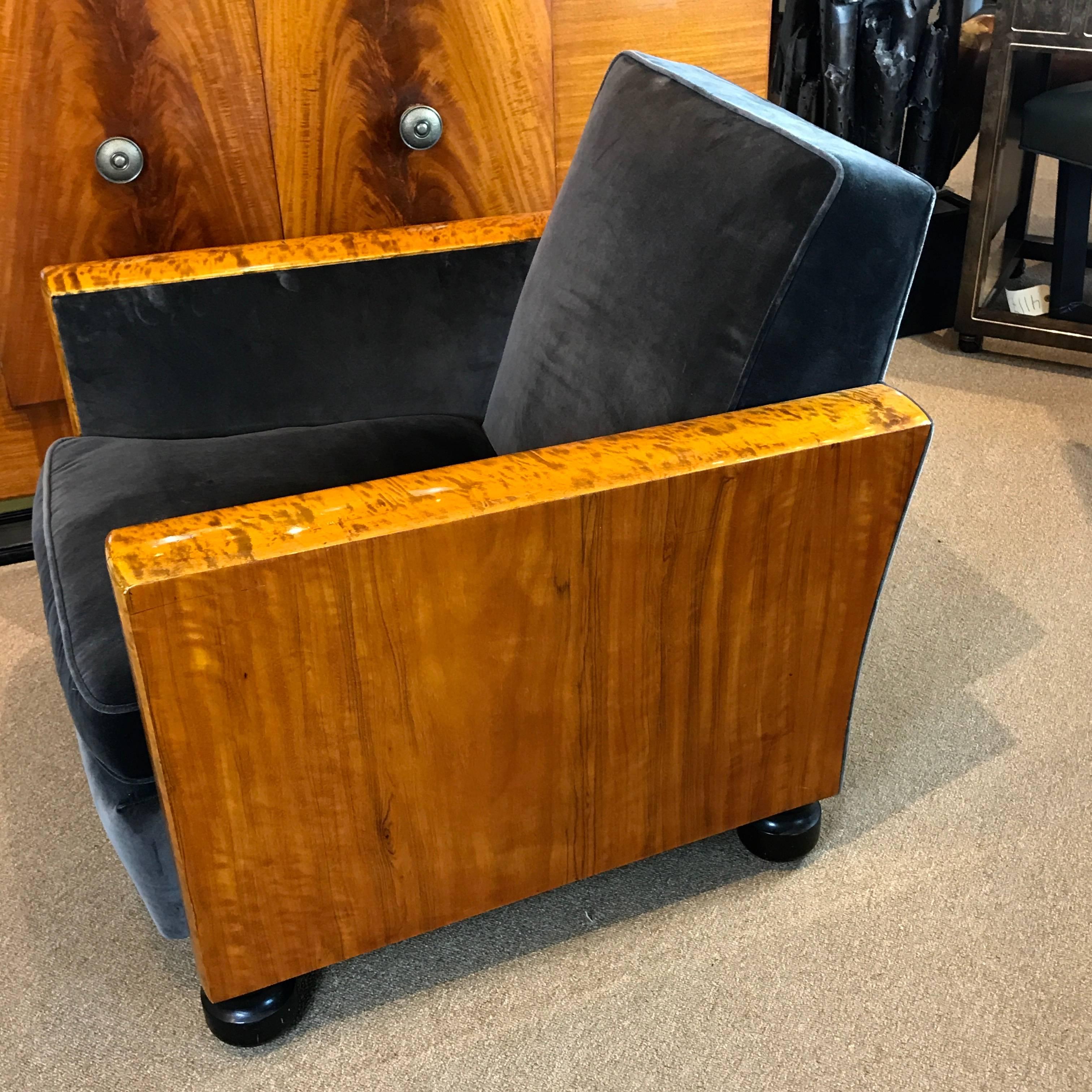 Pair of Art Deco Burl Wood Lounge Chairs 2