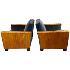 Pair of Art Deco Burl Wood Lounge Chairs