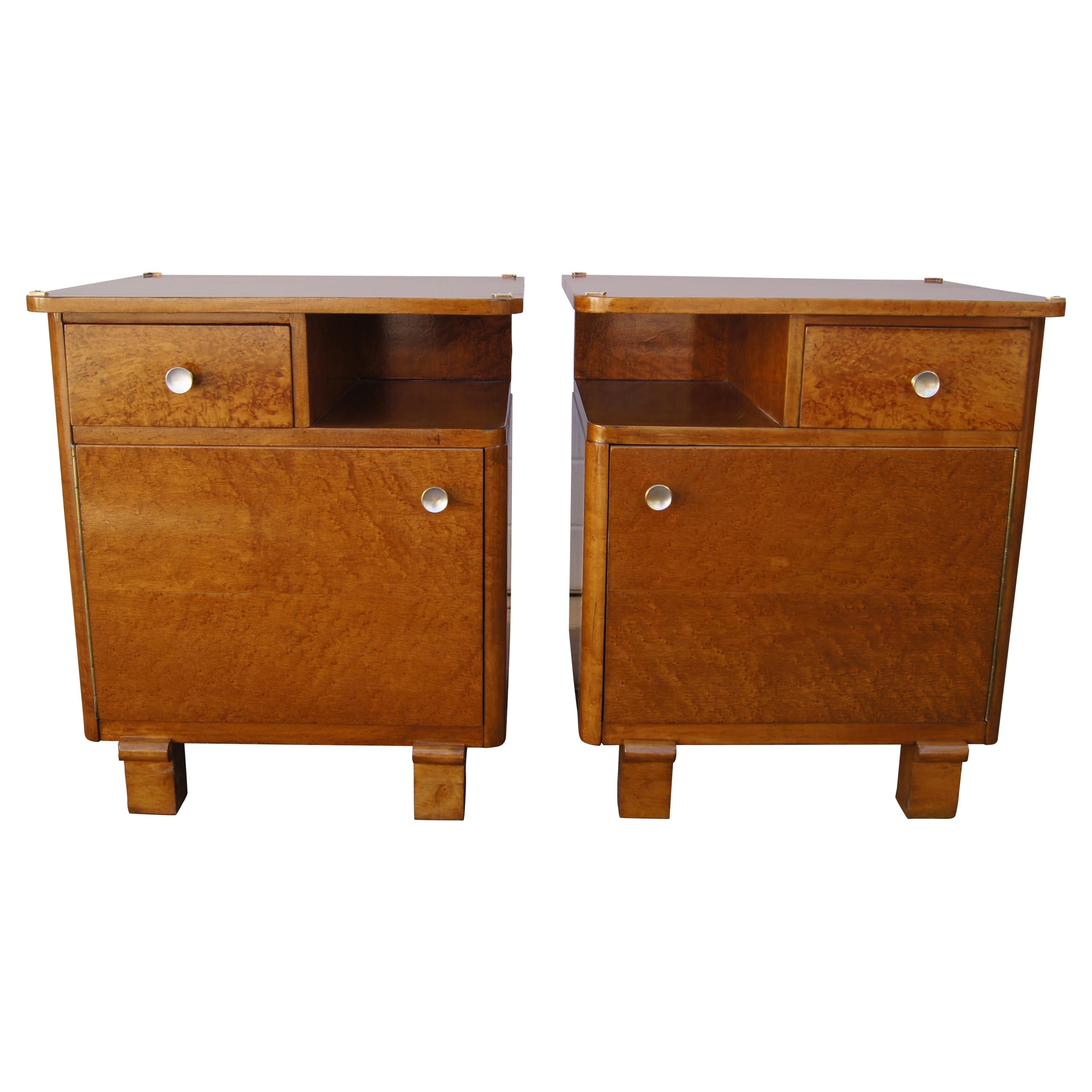 Pair of Art Deco Burl Wood Nightstands