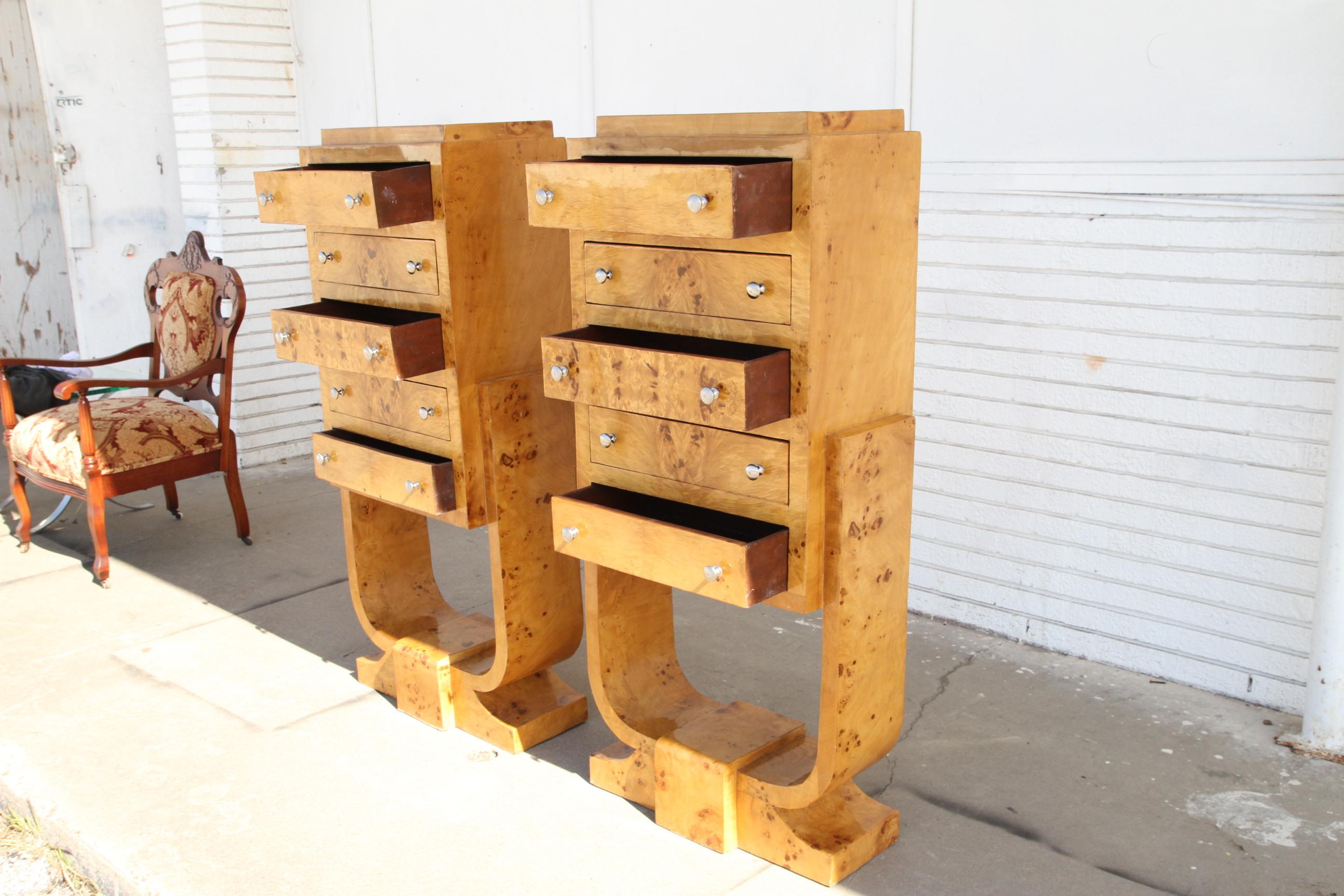 American Pair of Art Deco Burl Wood Sculptural Chest