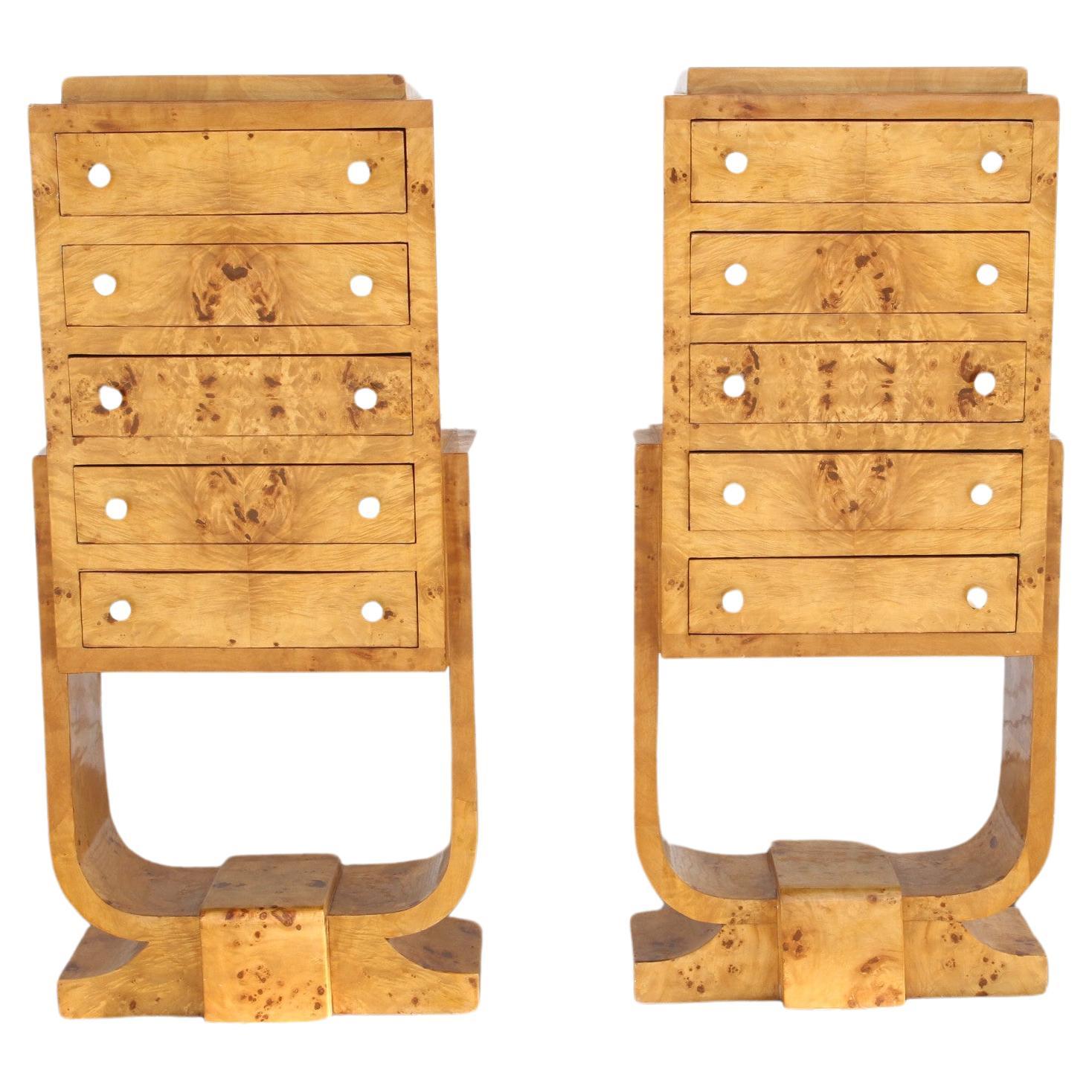 Pair of Art Deco Burl Wood Sculptural Chest