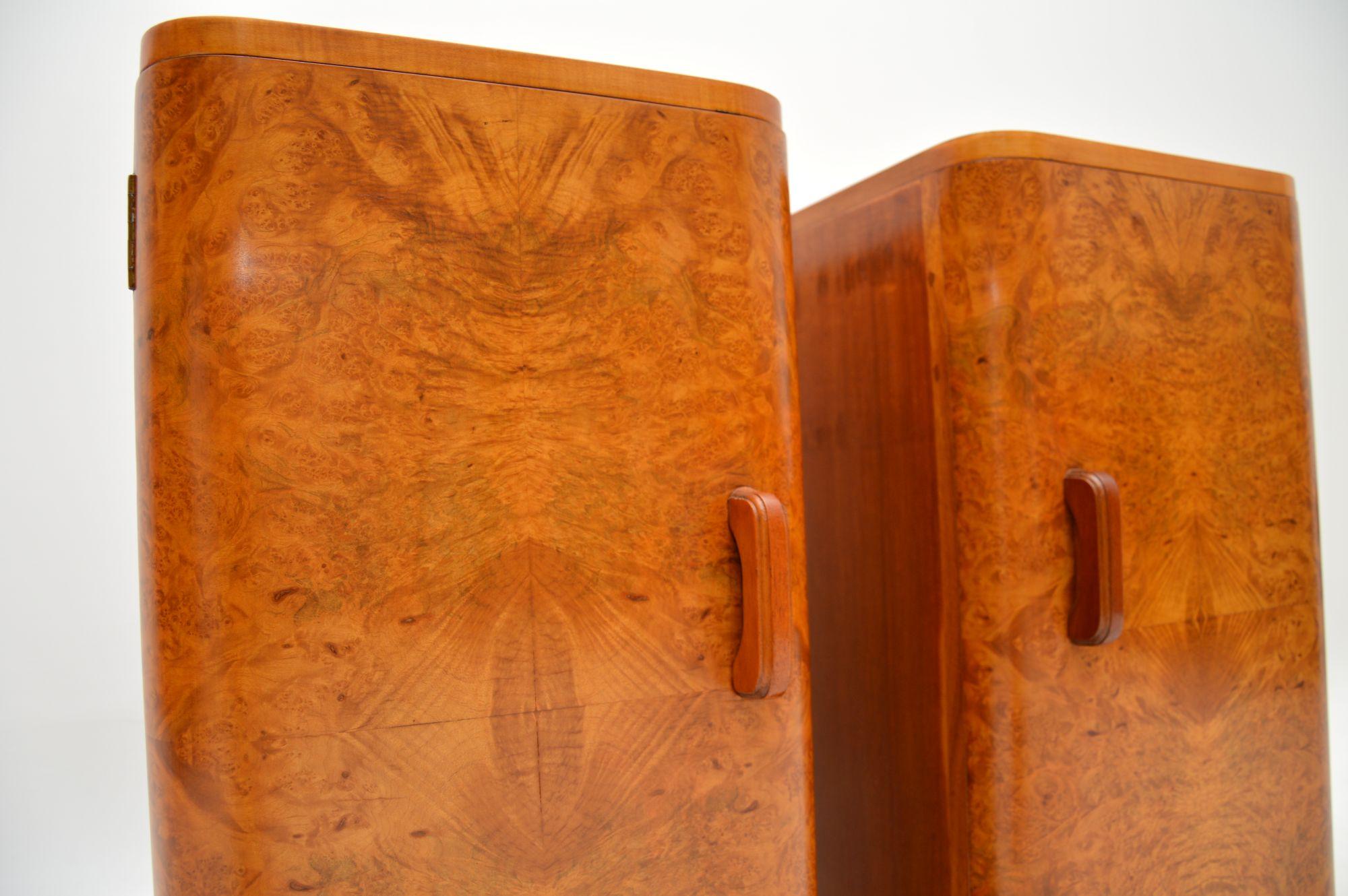Pair of Art Deco Burr Walnut Bedside Cabinets For Sale 5