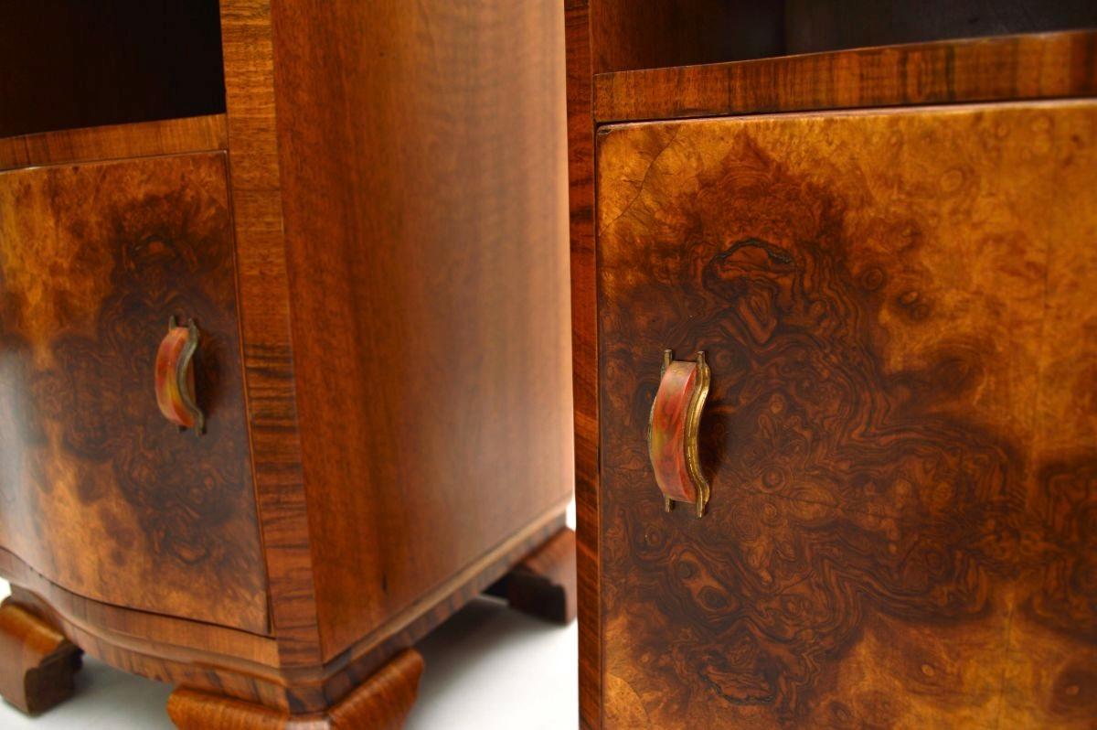 Pair of Art Deco Burr Walnut Bedside Cabinets For Sale 5