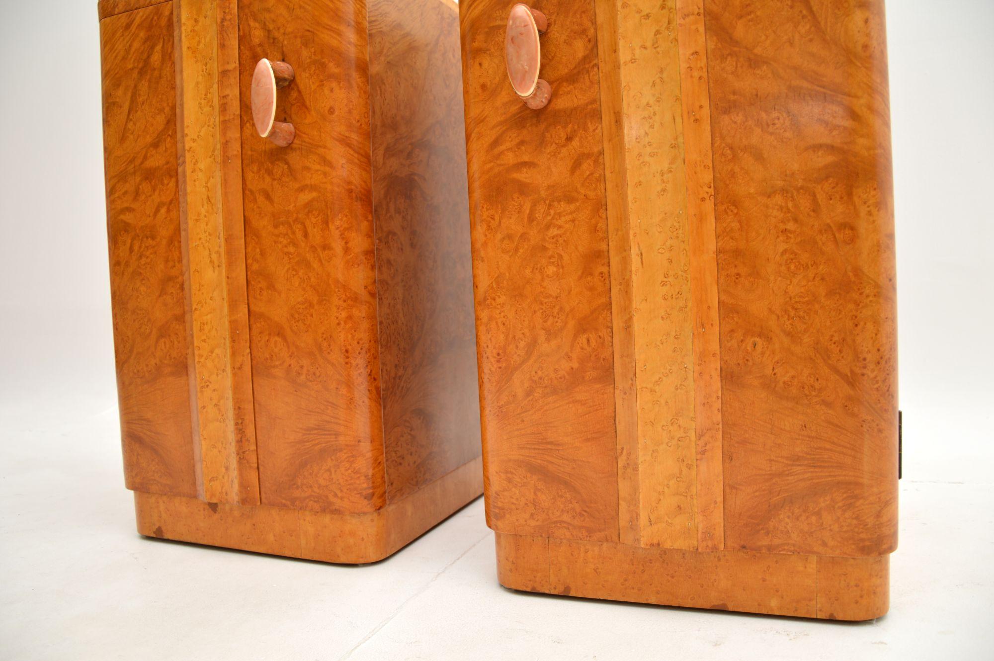 Pair of Art Deco Burr Walnut Bedside Cabinets For Sale 7