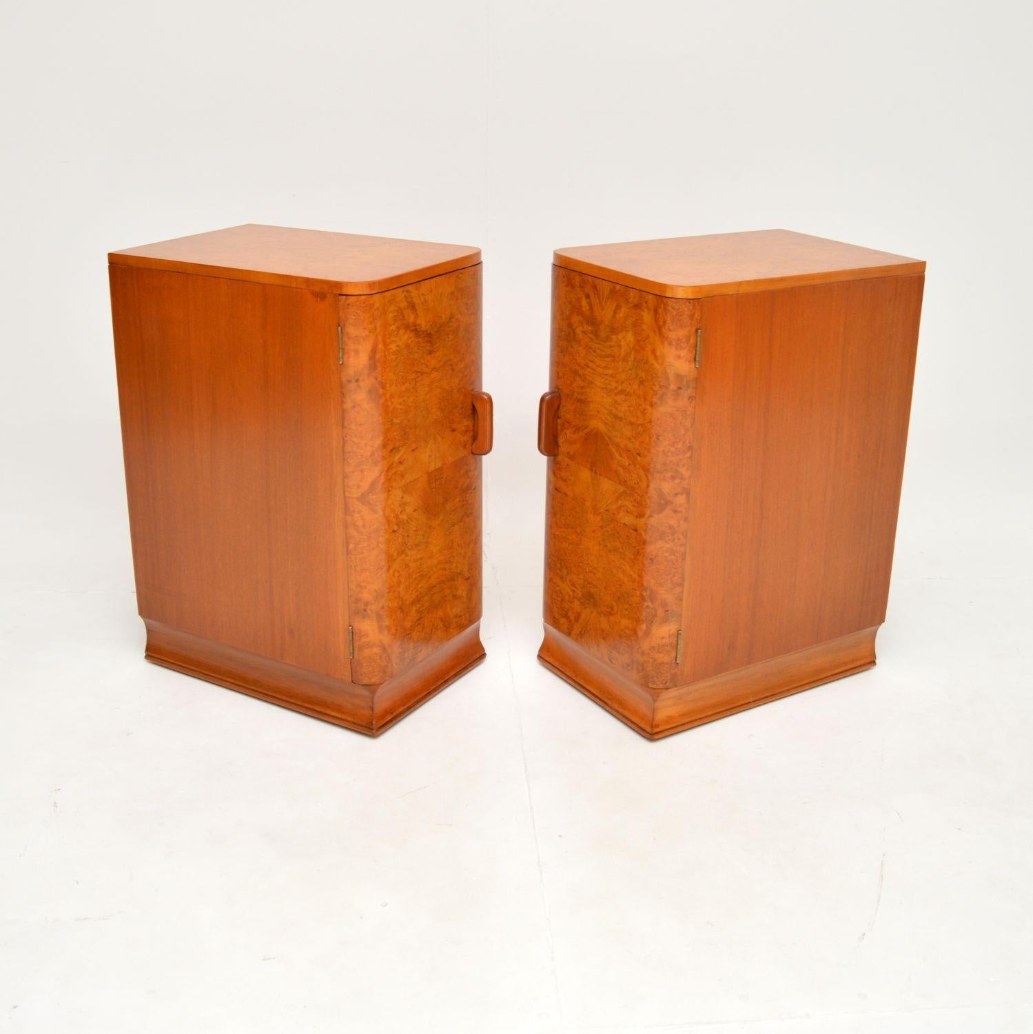 British Pair of Art Deco Burr Walnut Bedside Cabinets