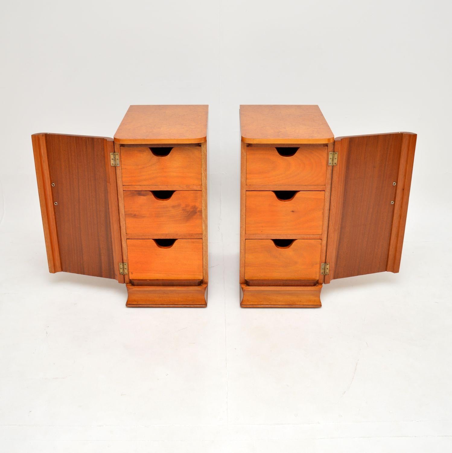 British Pair of Art Deco Burr Walnut Bedside Cabinets For Sale