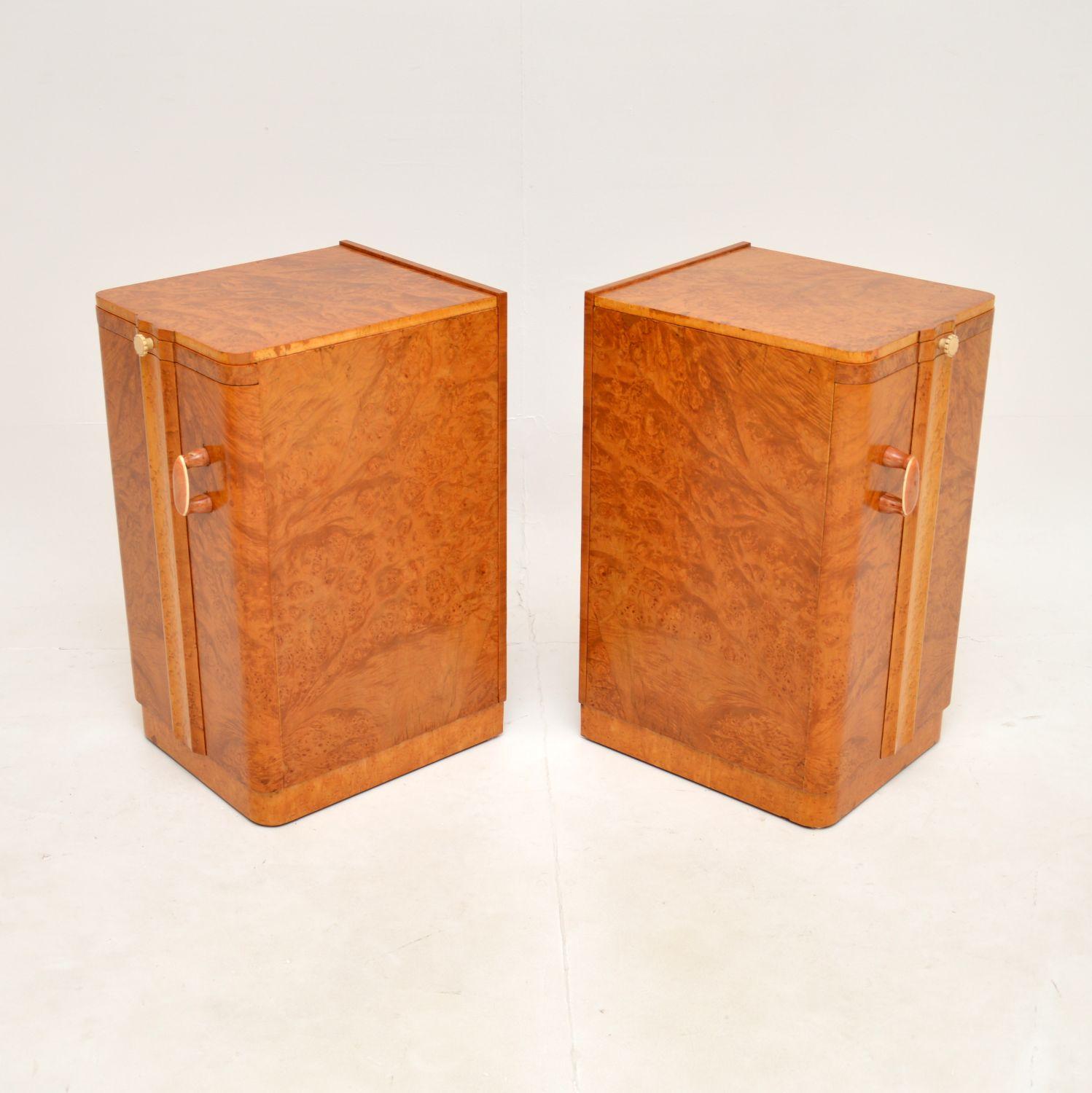 Pair of Art Deco Burr Walnut Bedside Cabinets In Good Condition For Sale In London, GB