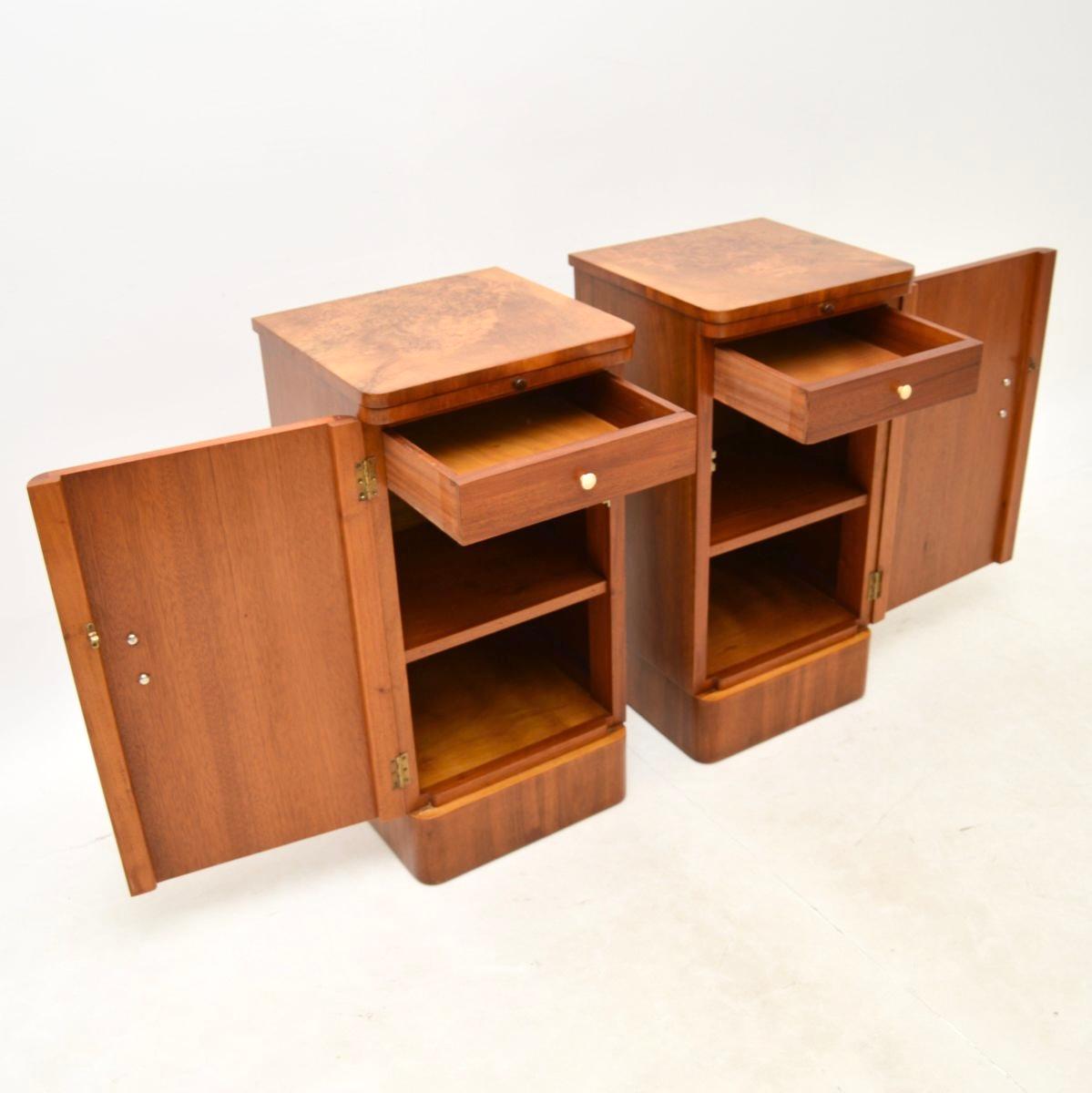 Mid-20th Century Pair of Art Deco Burr Walnut Bedside Cabinets For Sale
