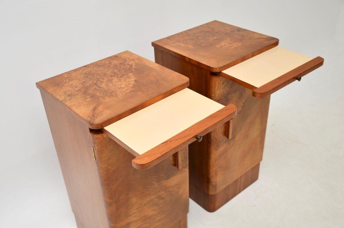 Pair of Art Deco Burr Walnut Bedside Cabinets For Sale 1