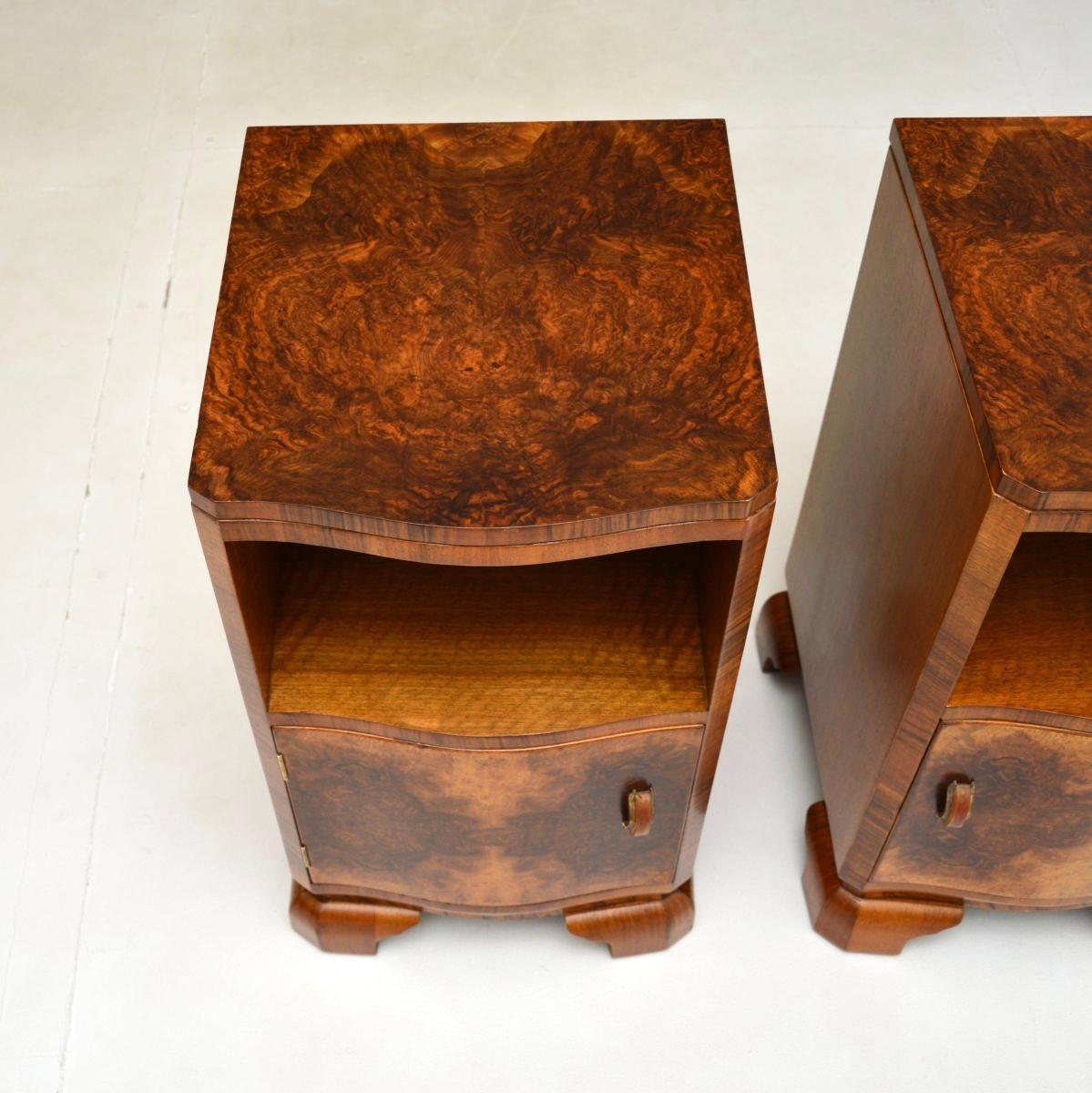 Pair of Art Deco Burr Walnut Bedside Cabinets For Sale 1