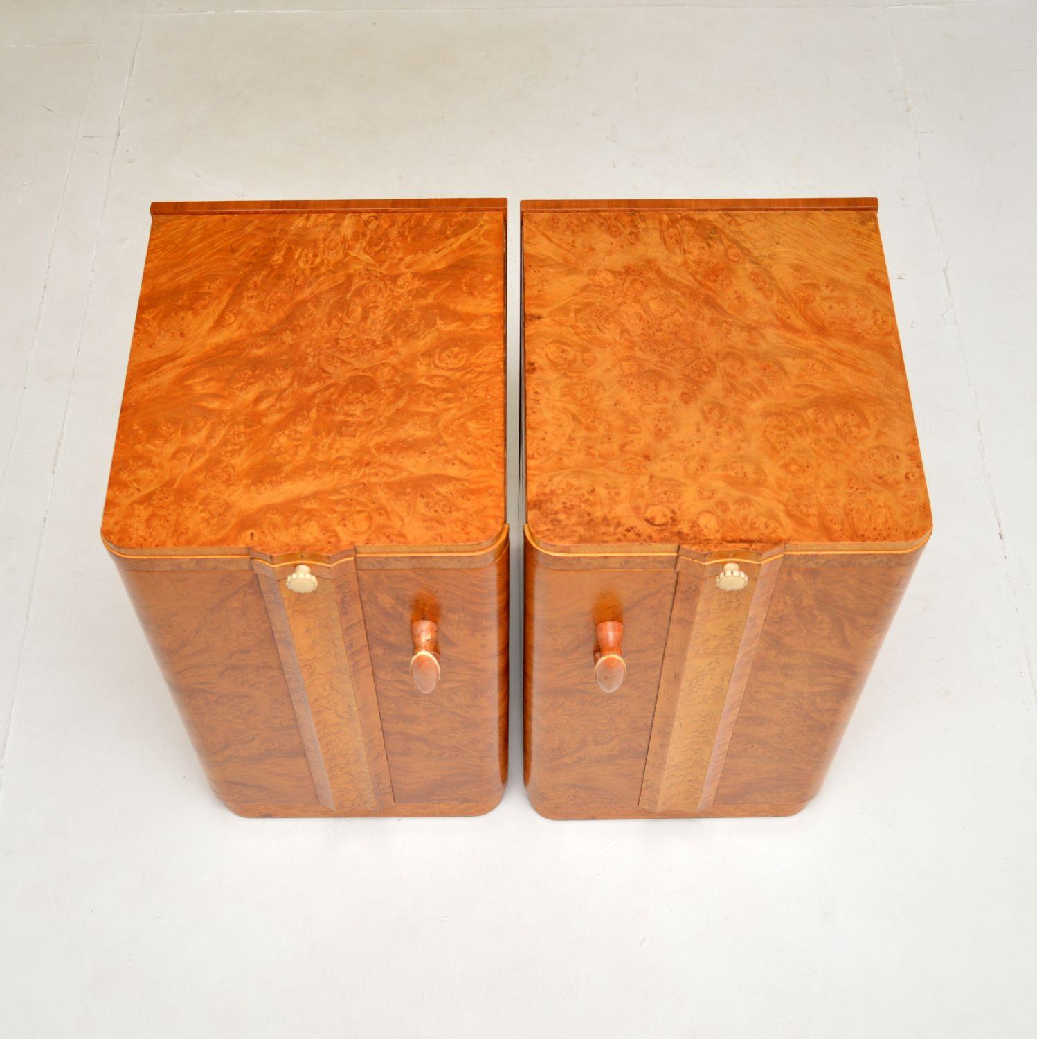 Pair of Art Deco Burr Walnut Bedside Cabinets For Sale 3