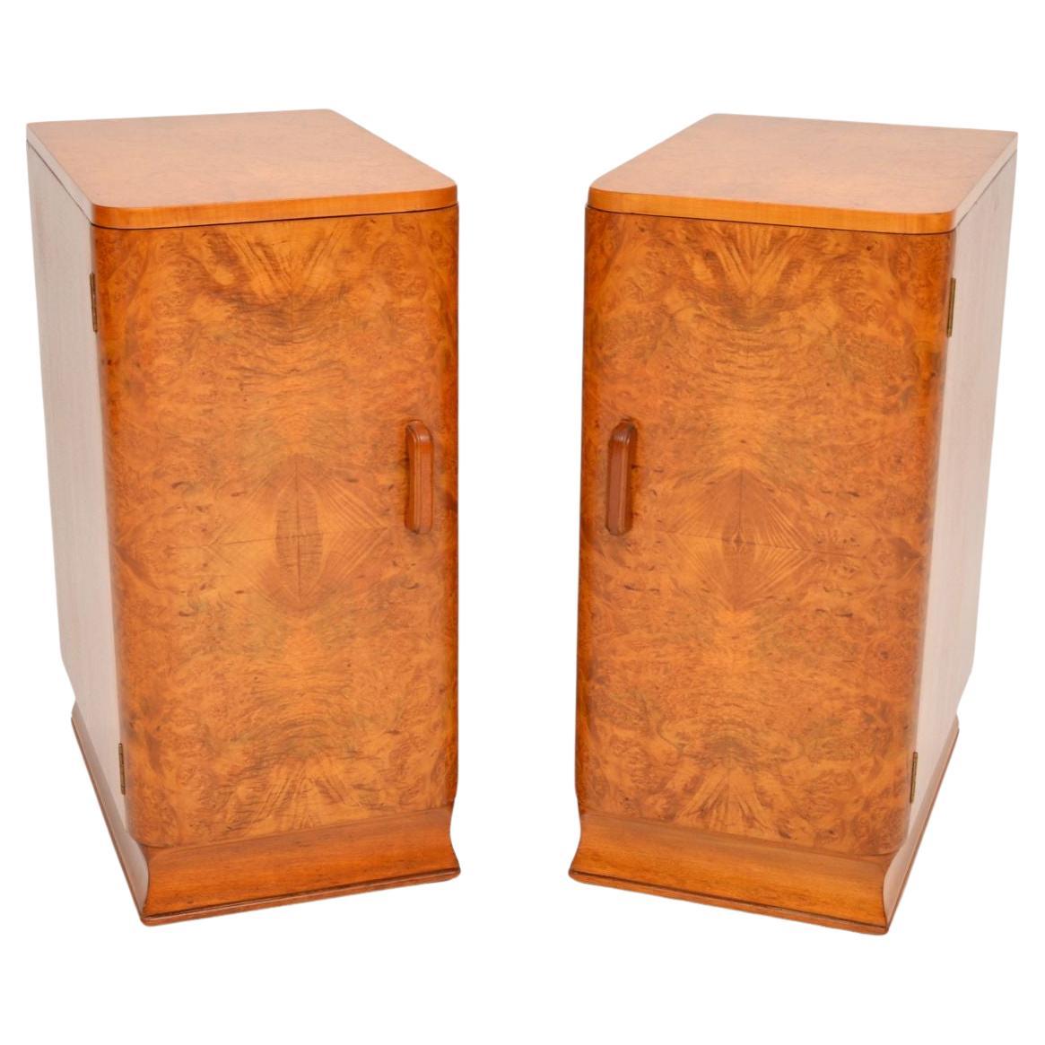 Pair of Art Deco Burr Walnut Bedside Cabinets For Sale