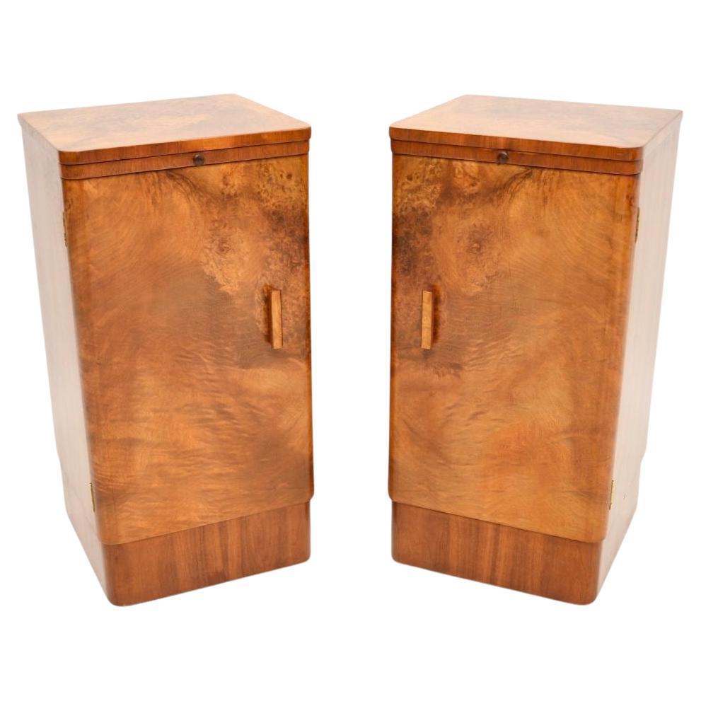 Pair of Art Deco Burr Walnut Bedside Cabinets