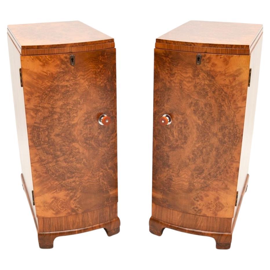Pair of Art Deco Burr Walnut Bedside Cabinets