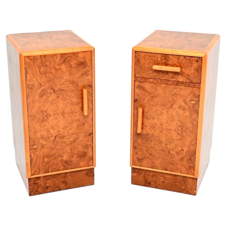 Pair of Art Deco Burr Walnut Bedside Cabinets