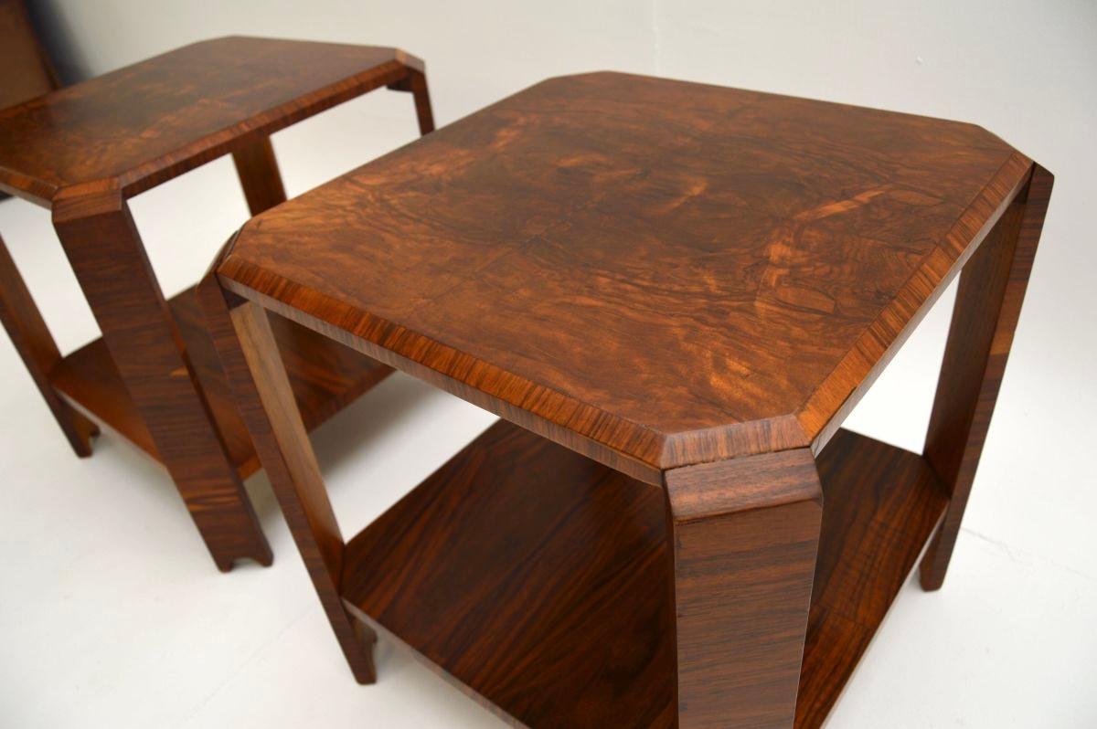 Pair of Art Deco Burr Walnut Side Tables For Sale 1
