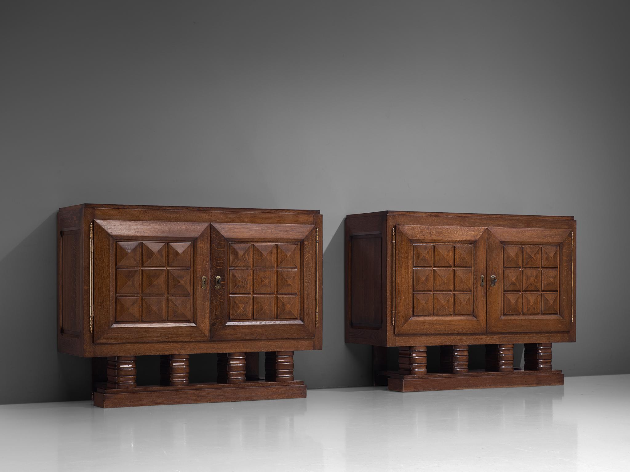 Oak Pair of Art Deco Cabinets by Gaston Poisson