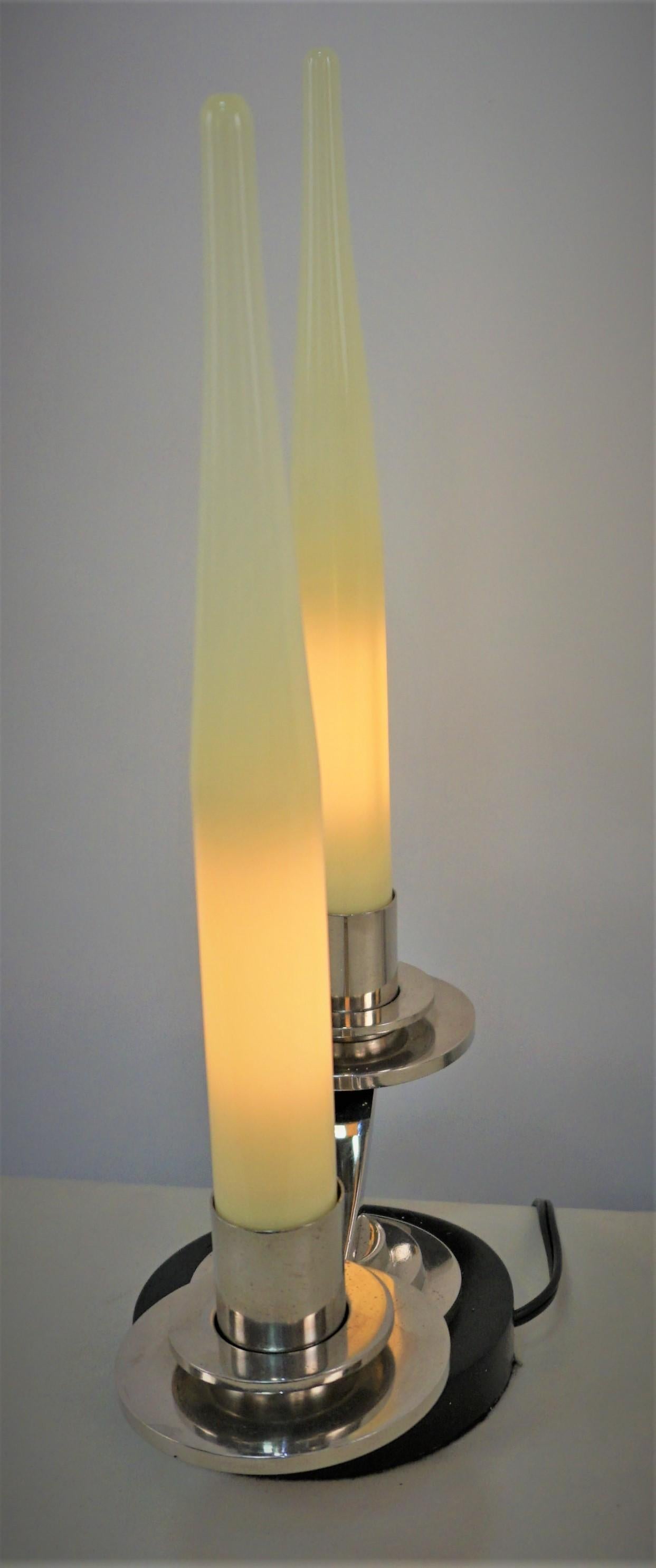 Wood Pair of Art Deco Candelabra Tabel Lamp For Sale