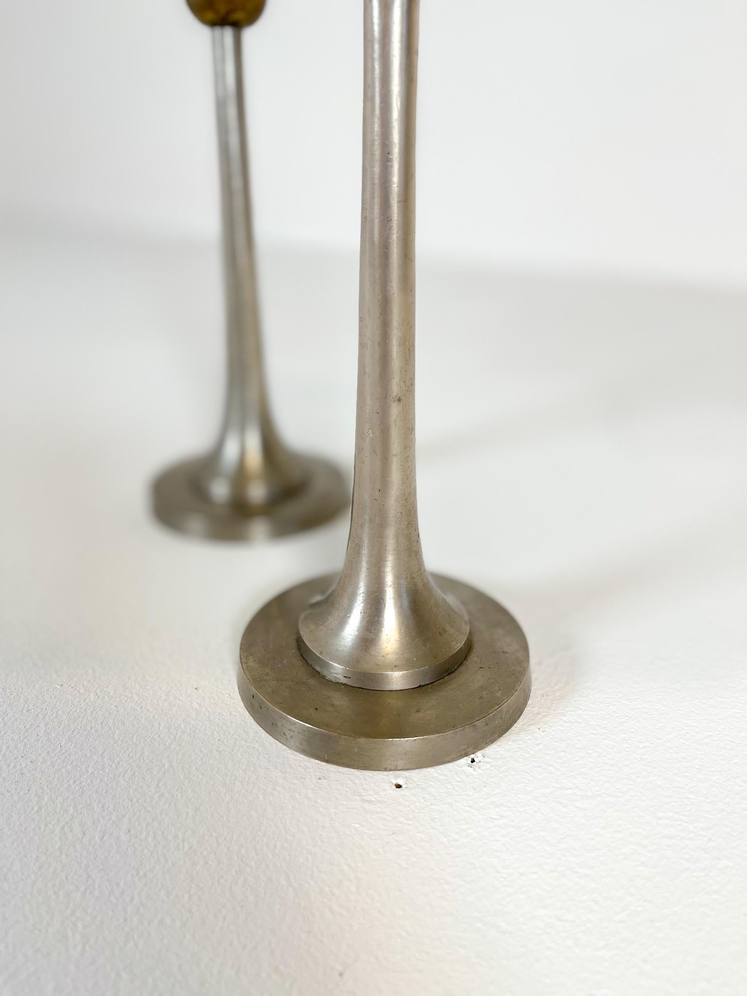 Pair of Art Deco Candelholders in Pewter and Brass Sweden, 1930s For Sale 3