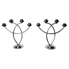 Pair of Art Deco Candle Holder in Stainless Steel 4 Flammes, Spain, 1970