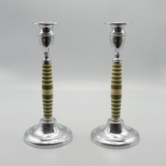 Pair of Art Deco Candlesticks Bakelite and Chromed Metal