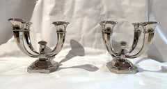 Pair of Art Deco Candlesticks by J. Leleu, Nickel on Bronze, France, circa 1930