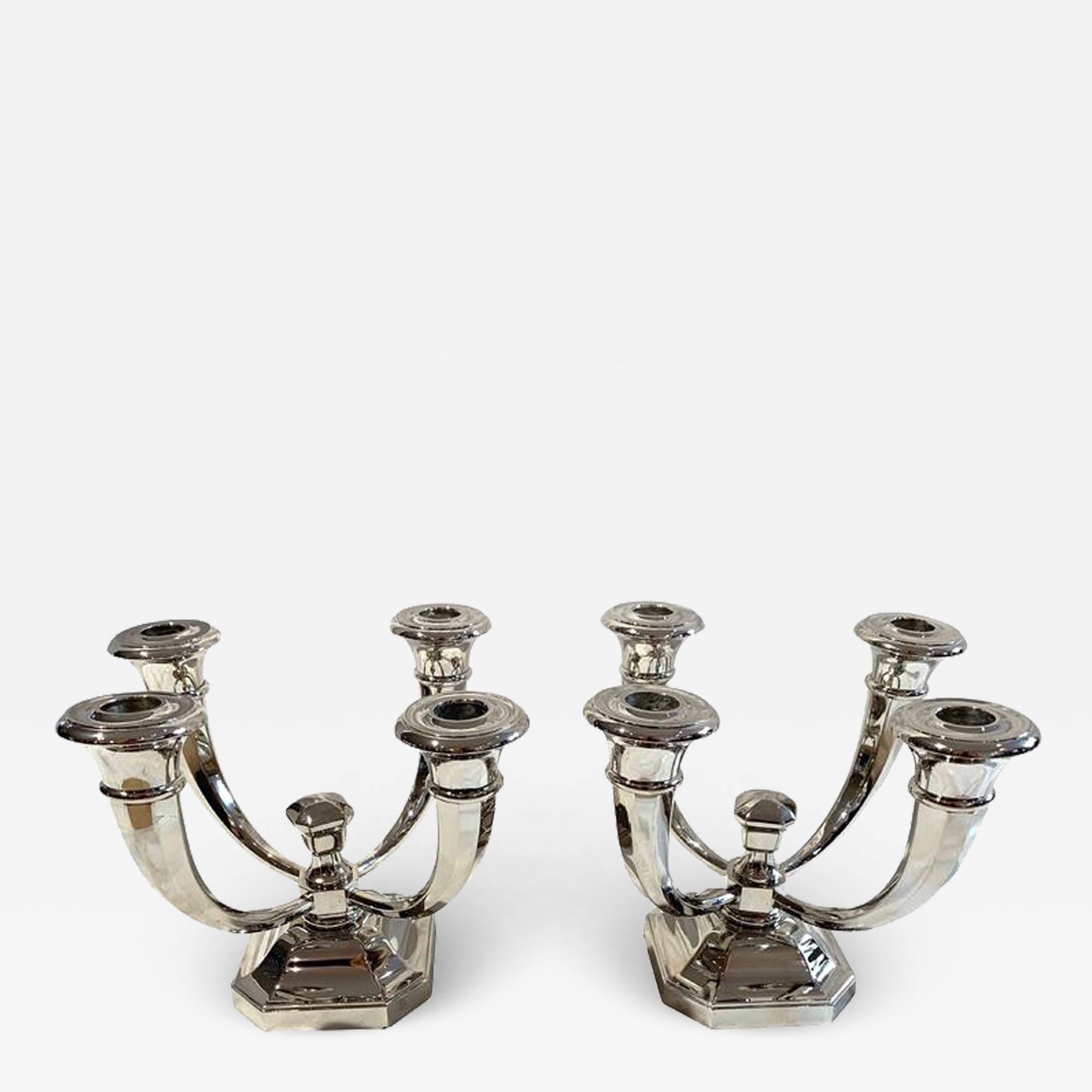 Pair of Art Deco Candlesticks by J. Leleu, Nickel-Plate, Bronze, France, c. 1930 For Sale