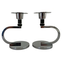 Pair of Art Deco Candlesticks by Lås & Metallfabriken, Hovmantorp, Sweden, 1940s