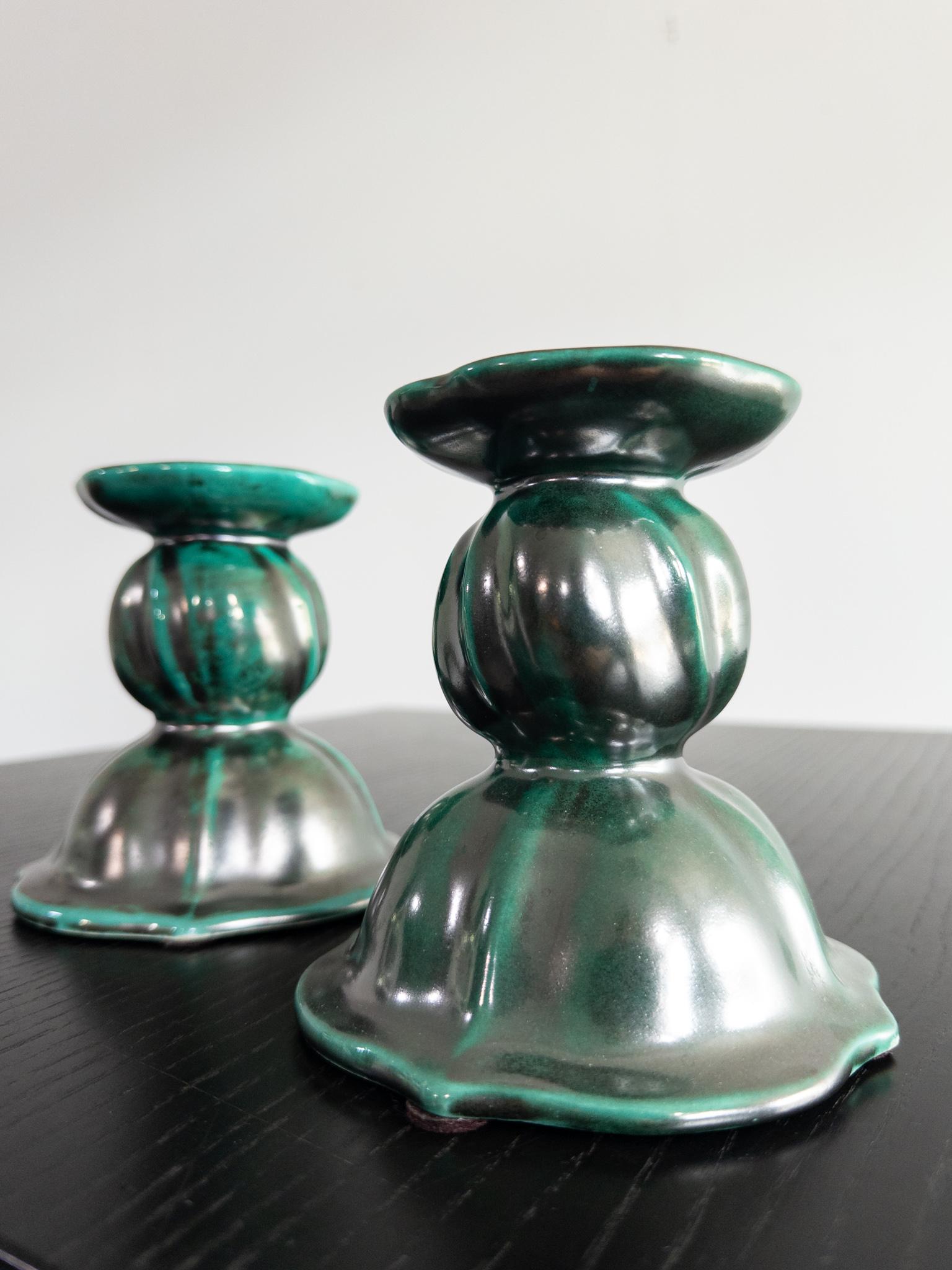 Svedese Coppia di candelieri Art Déco di Upsala Ekeby, Svezia, anni '30 in vendita