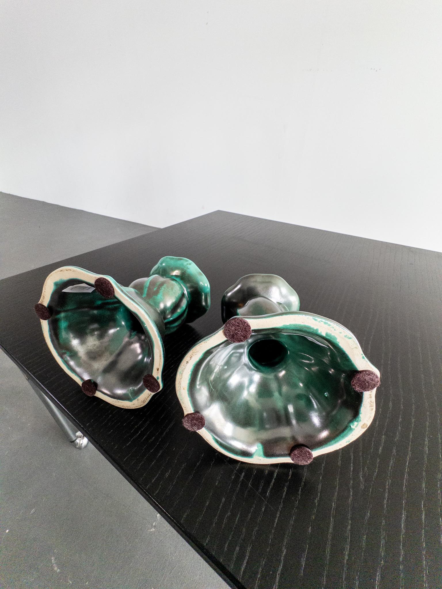 Metà XX secolo Coppia di candelieri Art Déco di Upsala Ekeby, Svezia, anni '30 in vendita