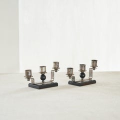 Paar Art-Deco-Kerzenhalter aus Bakelit und Silberblech 1940er Jahre