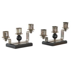 Pareja de candelabros Art Déco de baquelita y chapa de plata Años 40