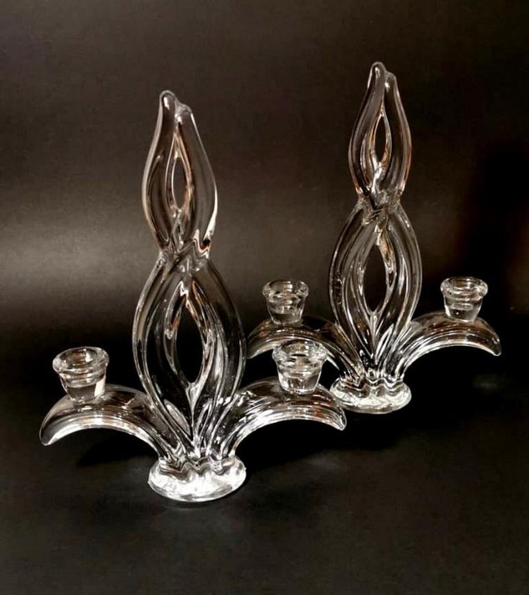 Art Decò French Pair of Candlesticks in Crystal 1925 For Sale at 1stDibs
