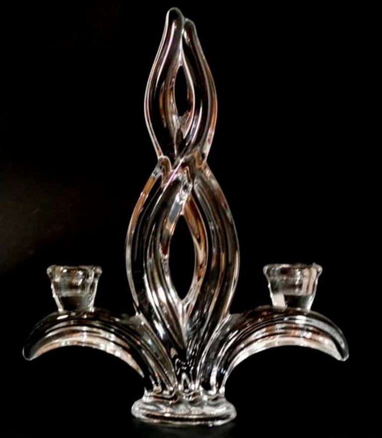 20th Century Pair of Art Deco Candlesticks in Crystal, France, 1925 For