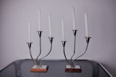 Ein Paar Art-Déco-Kerzenständer aus Edelstahl und Palisanderholz mit 3 Flammen, Spanien