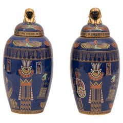 Antique Pair of Art Deco Carltonware Temple Jars with Tutankhamun Design