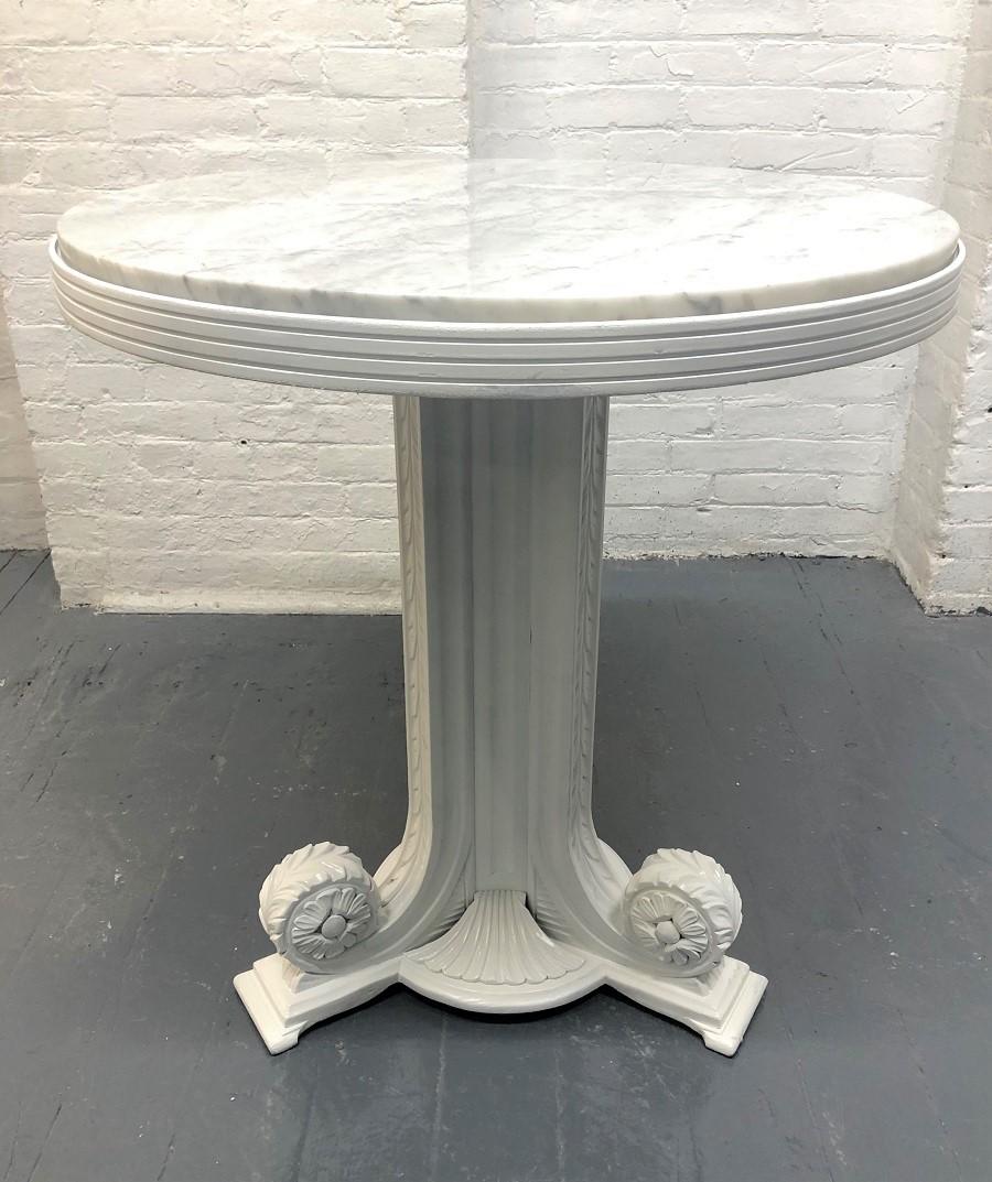 Lacquered Pair of Art Deco Carrara Marble-Top Tables For Sale